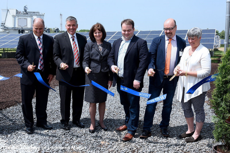 Pictured left to right: Vice Presidents John Palumbo, Jim Sheridan and Carol Cala of Lockheed Martin join Doug Bagwill and Wayne Pfisterer of Pfister Energy along with Moorestown Mayor, Stacey Jordan cutting the ribbon on Lockheed Martin’s largest solar field located in Moorestown, N.J. on May 14, 2018. Pictured left to right: Vice Presidents John Palumbo, Jim Sheridan and Carol Cala of Lockheed Martin join Doug Bagwill and Wayne Pfisterer of Pfister Energy along with Moorestown Mayor, Stacey Jordan cutting the ribbon on Lockheed Martin’s largest solar field located in Moorestown, N.J. on May 14, 2018.